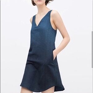 Zara Basic Denim Couture Blue Ombre Sleeveless V-Neck Dress Women's Size L